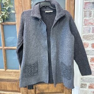 Chiaramente Italy Gray Wool Blend Buckle Front Collared Cardigan Sweater Large